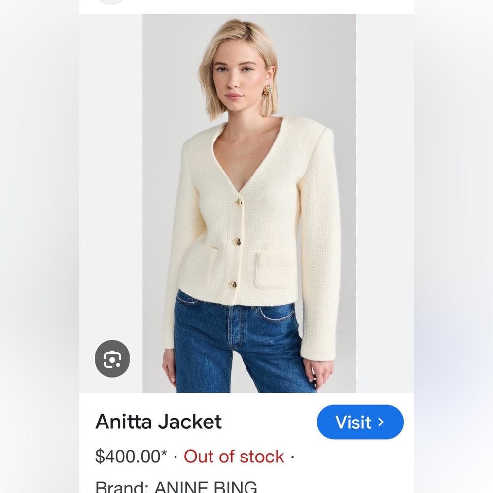 Annie Bing Anita Tweed jacket-Cream NWT